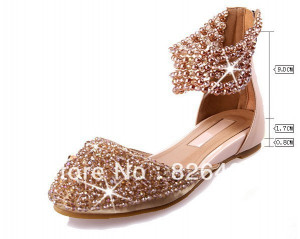 crystal gem handmade diamond wedding shoes pointed toe flat women