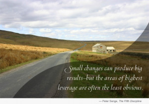 Photo: country road. Quote: Small changes can produce big results--but ...