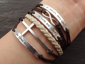 Mothers Bracelet, Multi Strand Engraved Quotes Bracelet, Cross ...