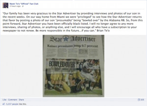 ... -Advertiser Because It Printed A Picture Of His Son Missing A Tackle