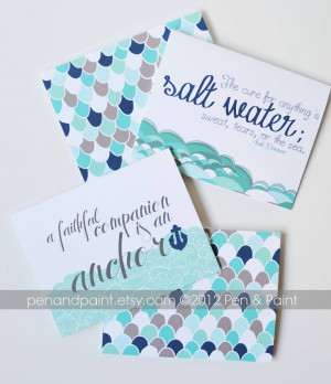 Navy, Mint, Seafoam, Inspirational quote, Anchor, Waves, Scallops, Set ...