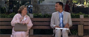 Forrest Gump sat on a bench talking about his mother and chocolates.