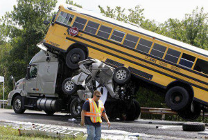 Pickup Truck Bus Crash Texting Warning Message