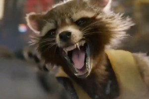 ... of the Galaxy' spot puts a surly Rocket Raccoon front and center