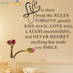 57*57CM Quotes 'Happy Life Rules' PVC Removable Wall Stickers / ZooYoo ...