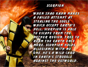 Scorpion’s bio, Ultimate Mortal Kombat 3 (Midway)