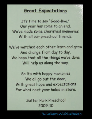 photo of: Poem for end of School, Preschool rhyme for goodbye
