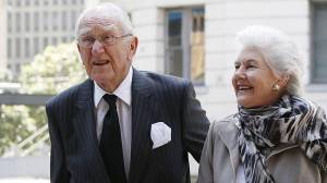 Malcolm Fraser with wife Tamie at Gough Whitlam’s funeral last year ...