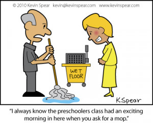 Cartoon of janitor and teacher. The janitor says, “I always know the ...
