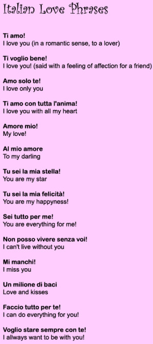 ... extensive list of Italian love phrases and romantic Italian phrases