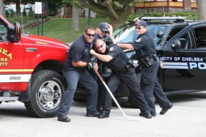 ... in the name of fun. Firefighters vs. Cops charity hockey game Sept. 8