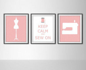 ... - Set of 3 Art Prints - Dress Form, Sewing Machine, Keep Calm Sew On