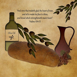 oil and a wine pitcher with a cluster of grapes. Inspirational quote ...
