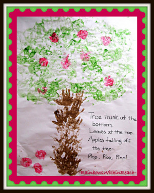 ... Apple Theme: Cooperative Art Project with Painted Handprints and Rhyme