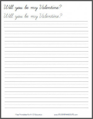 Will you be my Valentine? Cursive script handwriting practice ...