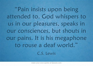 ... but shouts in our pains. It is his megaphone to rouse a deaf world