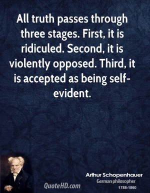 All truth passes through three stages. First, it is ridiculed. Second ...