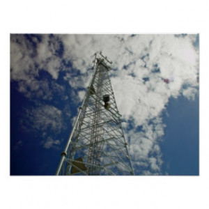 Communications tower reaching for the clouds print