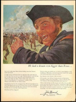 This 1958 magazine ad for John Hancock Insurance shows Sam Houston