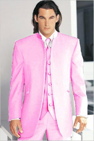2015-New Style Pink Groom Tuxedos Stand Collar Best Man Groomsman Prom ...