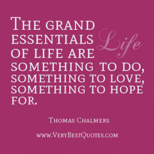 The grand essentials of life are something to do, something to love ...
