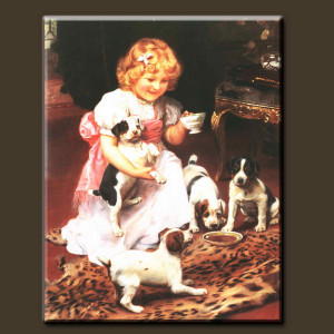 ... classical painting beautiful little girl and a cute puppy painting