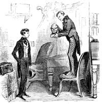 ... shows a murderer's skull to Pip in Jaggers's office, by John McLenan