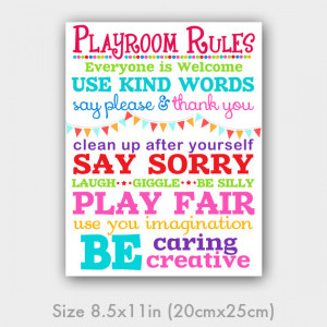 PlayRoom Rules for Daycare and Kindergarten - Size 8.5x11 - INSTANT ...