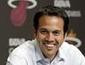 Miami Heat head coach Erik Spoelstra smiles at a question by a ...