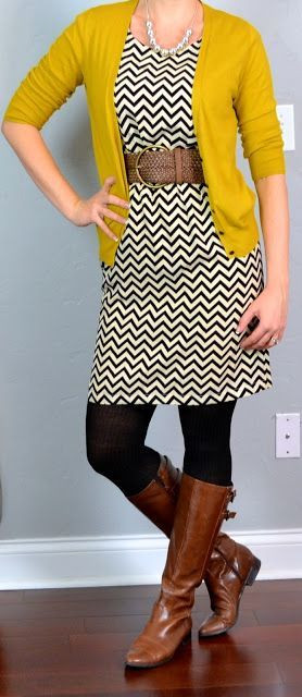 Chevron dress, mustard I love this!!: Brown Riding Boots, Chevron ...