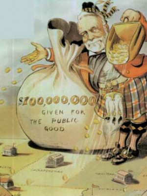 Andrew Carnegie's philanthropy as golden shower. Puck magazine cartoon ...