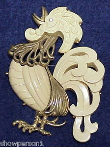 Hattie Carnegie rooster brooch