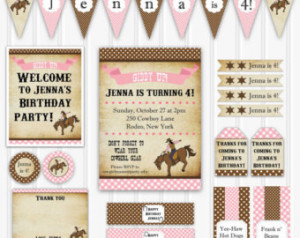 ... Cowgirl Decorations, Printable Party Decoration, Vintage Cowgirl Kit