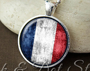 Rustic French Flag Necklace, France Flag Necklace, French Flag Pendant ...