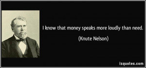 know that money speaks more loudly than need. - Knute Nelson
