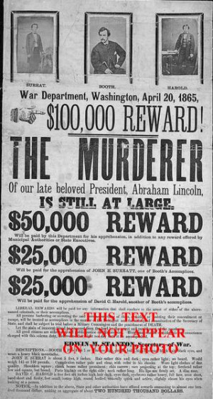Details about REWARD POSTER FOR THE CAPTURE OF JOHN WILKES BOOTH 1865