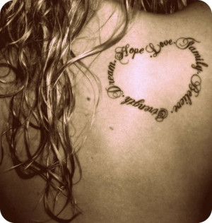 heart quote tattoo on back