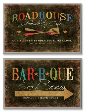 Roadhouse Grill BBQ and Brew Wall Plaque Duo Placa de madeira