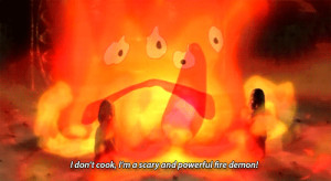 howl's moving castle #calcifer #fire #fire demon #gif #cook #cooking