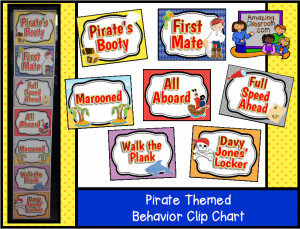 Pirate Themed Behavior Clip Chart with Cute Sayings!