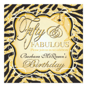 Gold Sequin Zebra 50th Birthday Party Invitations