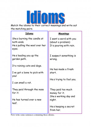Match The Idioms Their Correct Meanings And Write