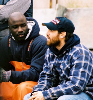... huffman mike colter with mike colter on the set of brooklyn lobster