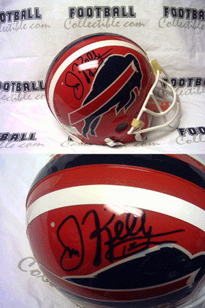 of all time, Jim Kelly, has autographed this Buffalo Bills full size