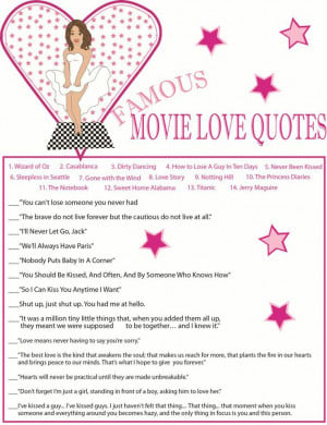 Bridal Shower Game Famous Move Quotes