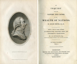 Adam Smith. Detail from frontispiece and title page from the Wealth of ...
