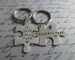 Love You More - I Love You Most H andstamped Keychain Set ...