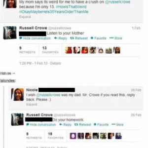 Russell Crowe Dealing With a 13 Year Old Crush On Twitter