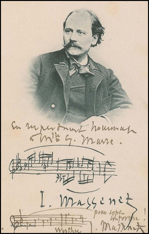 Signed Photograph with Autograph Musical Quotation from “Werther.”