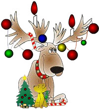 reindeer with animated Christmas lights decorating his antlers.